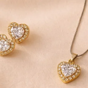 Majexia Royal Heart Crystal Pendant & Earrings Set
