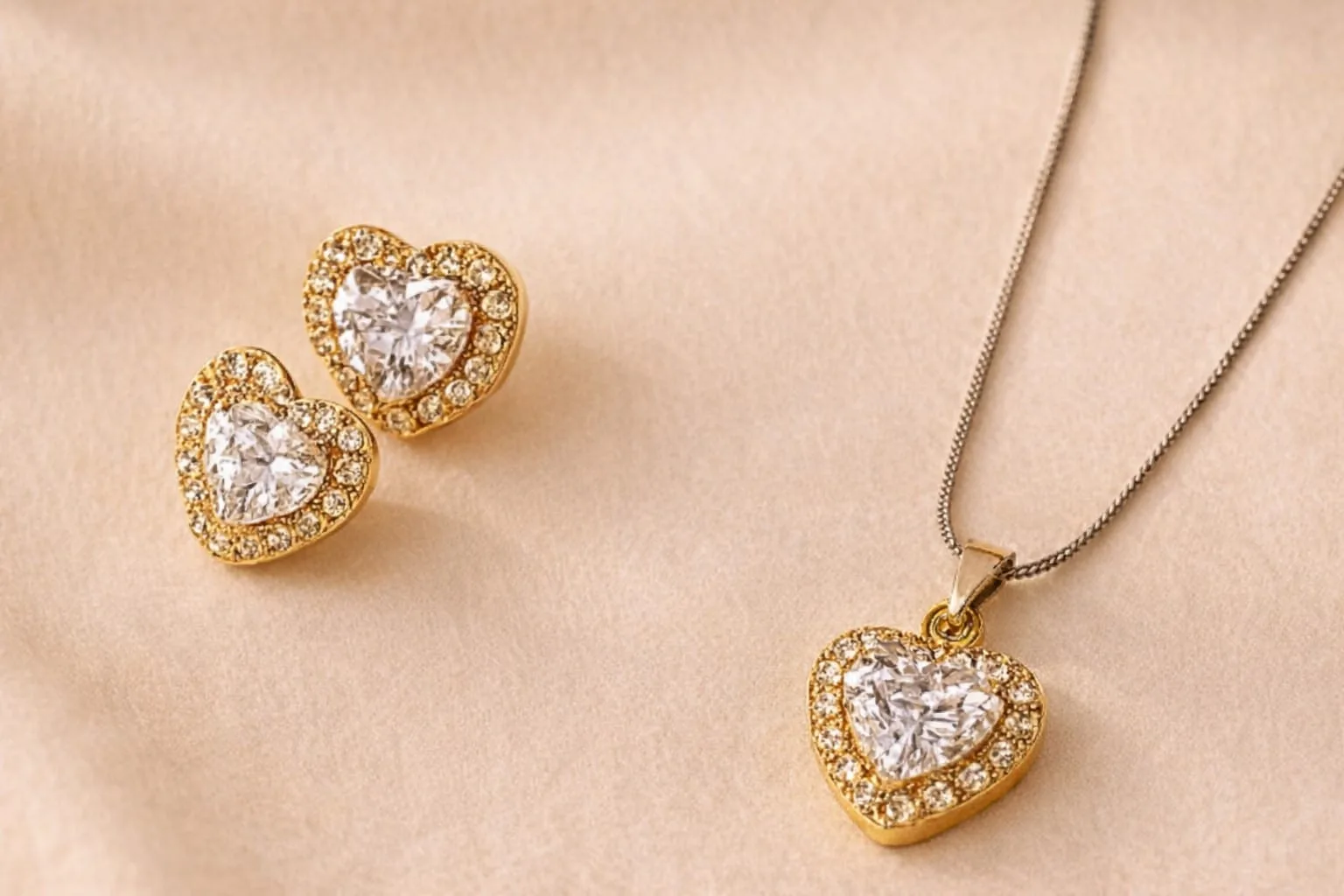Majexia Royal Heart Crystal Pendant & Earrings Set