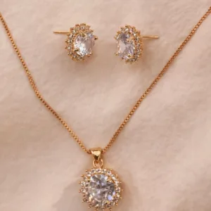 Majexia Classic Radiance Oval Crystal Pendant & Earrings Set