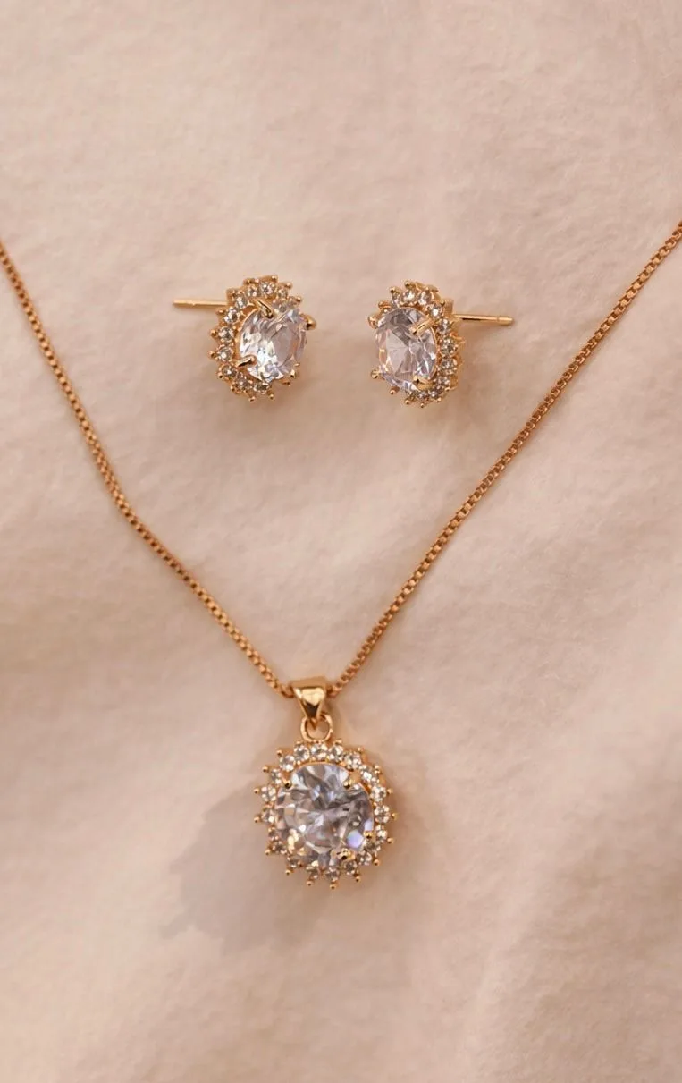 Majexia Classic Radiance Oval Crystal Pendant & Earrings Set